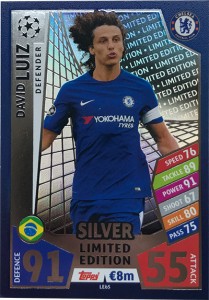 LIMITED EDITION SILVER DAVID LUIZ CHAMPIONS LEAGUE 2017/18 TOPPS