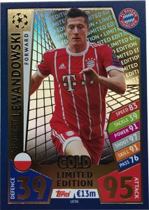 LIMITED EDITION GOLD ROBERT LEWANDOWSKI CHAMPIONS LEAGUE 2017/18 TOPPS